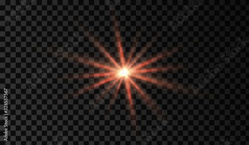 Lens flare. Light glow effect. Red sparkle and glare object. Isolated vector illustration on transparent background.