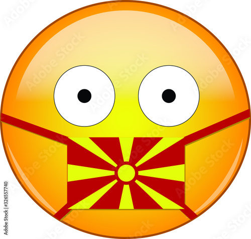 Yellow scared emoji in Macedonian medical mask protecting from SARS, coronavirus, bird flu and other viruses, germs and bacteria and contagious disease as well as toxic smog in Macedonia.