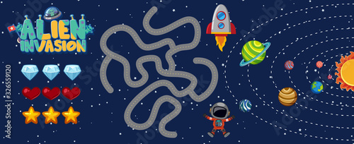 Gaame template with alien invasion and space background