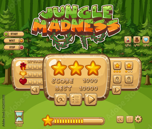 Game template with green trees in forest background