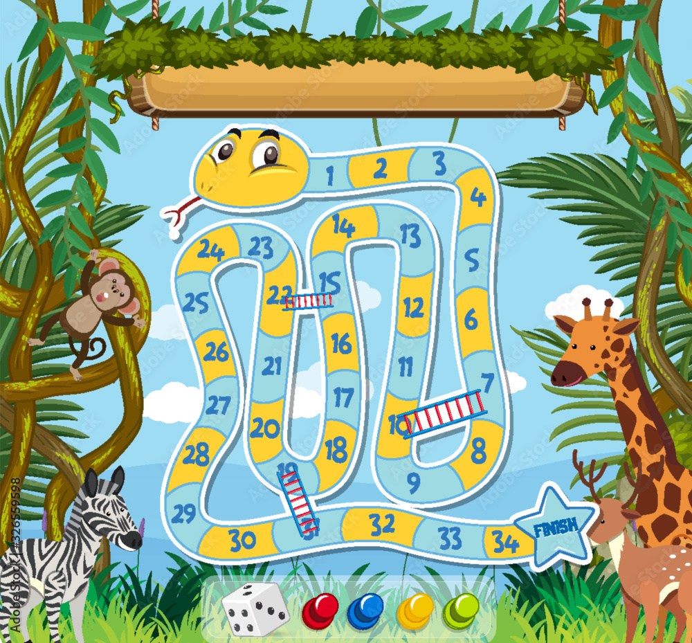 Game template design for snake and ladder with jungle background Stock ...