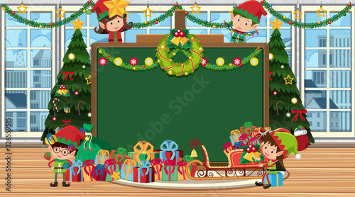 Border template with christmas elf and present