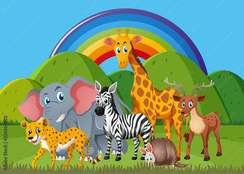 Naklejka premium Scena z dzikimi zwierzętami w parku