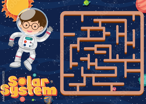 Game template with astronaut flying in space background