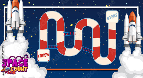 Puzzle game template with spaceships flying in space