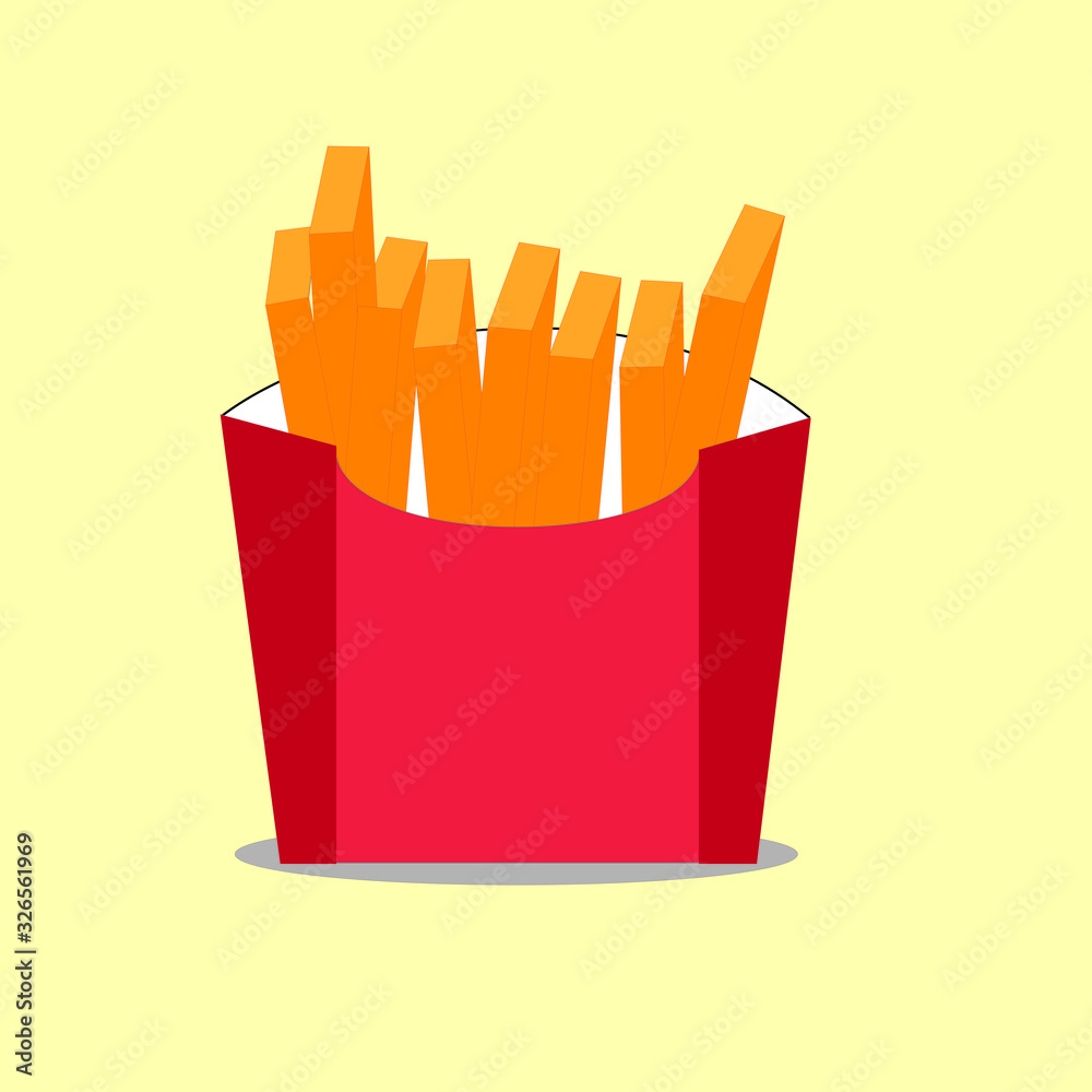 illustration of french fries and fries in a box isolated on white illustration of french fries and fries in a box isolated on white