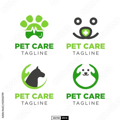 pet care logo design template for the care of animals dogs and cats