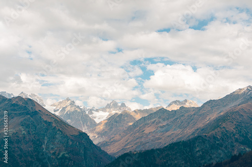 Nature scenic of caucasus mountains trekking trails in Georgia.