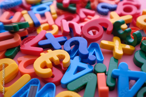 close up of colorful alphabet for kids on table 