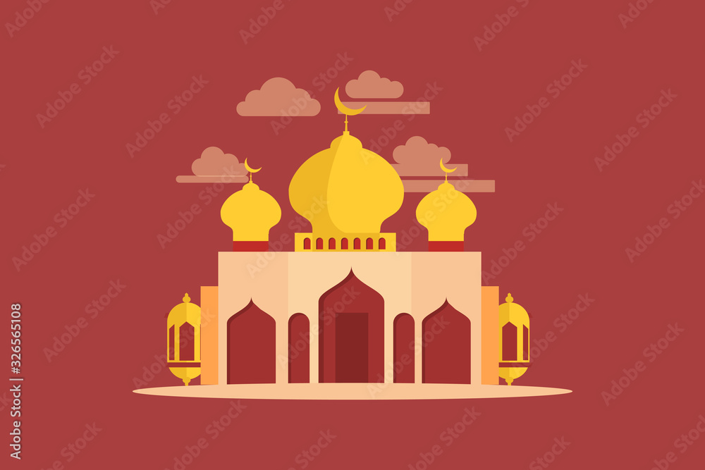 Modern Flat Elegant Islamic Mosque Building illustration concept for web landing page template, banner, flyer and presentation