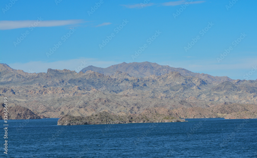 Beautiful view of Lake Mohave on the Arizona Nevada border, in the Lake Mead National Recreation Area. Mohave County, Arizona USA