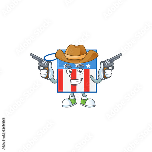 The brave of USA price tag Cowboy cartoon character holding guns