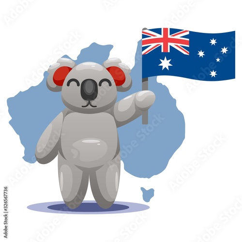 cute koala with australia Flag cartoon vector