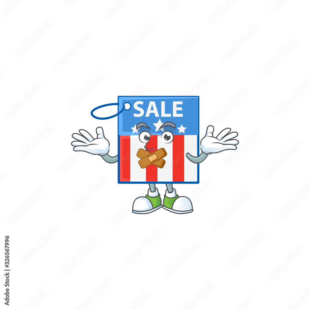 mascot cartoon character design of USA price tag making a silent gesture
