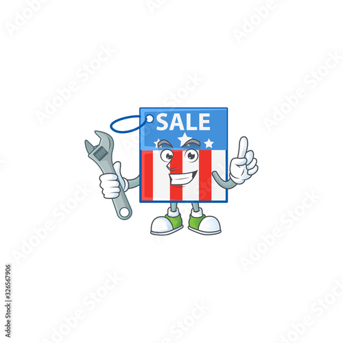 happily Mechanic USA price tag cartoon character design