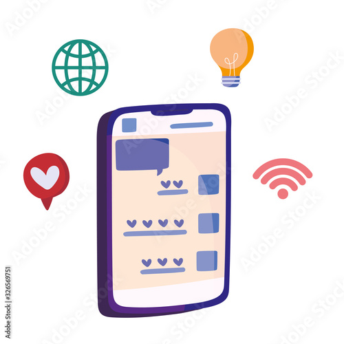 smartphone with social media related icons around