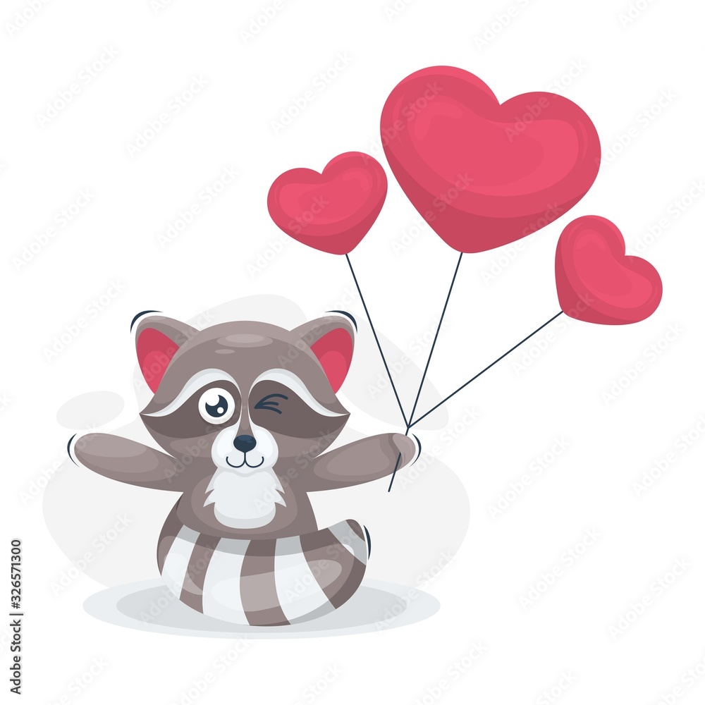 cute raccoon with love balloon cartoon vector cute raccoon with love balloon cartoon vector