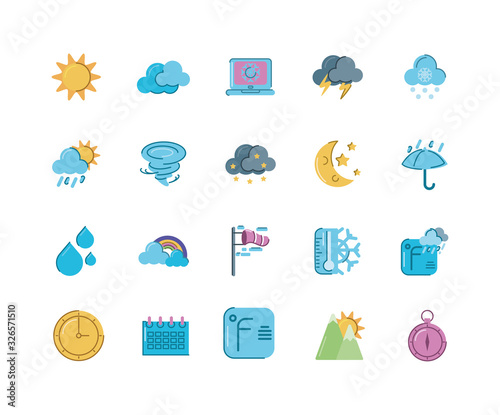 sun and weather concept of icons set, flat design