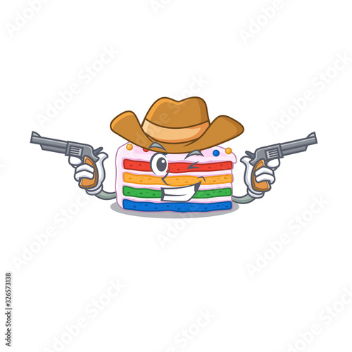 Rainbow cake Cowboy cartoon concept having guns