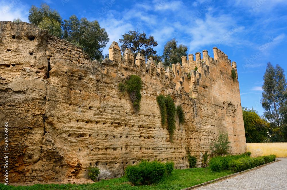 Ancient rampart wall of Fes el Jedid Morocco near Bab el Seba
