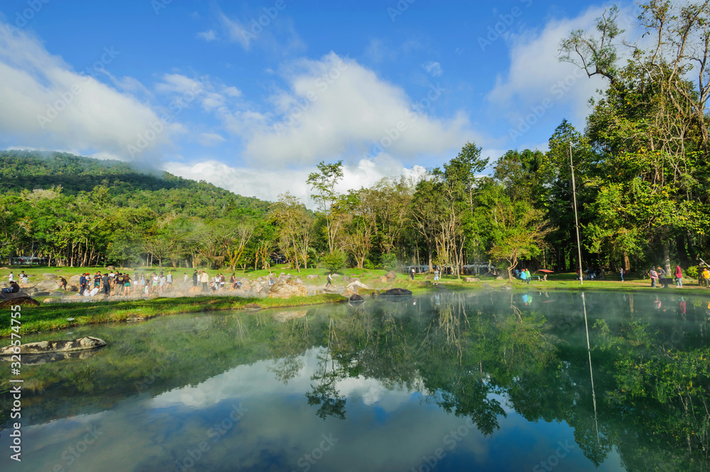 Sky tree environment hot spring at Jaeson National Park in Lampang, Thailand Sky tree environment hot spring at Jaeson National Park in Lampang, Thailand