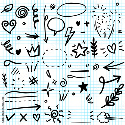 Hand drawn set elements, for concept design. doodle abstract isolated on paper background . vector illustration.