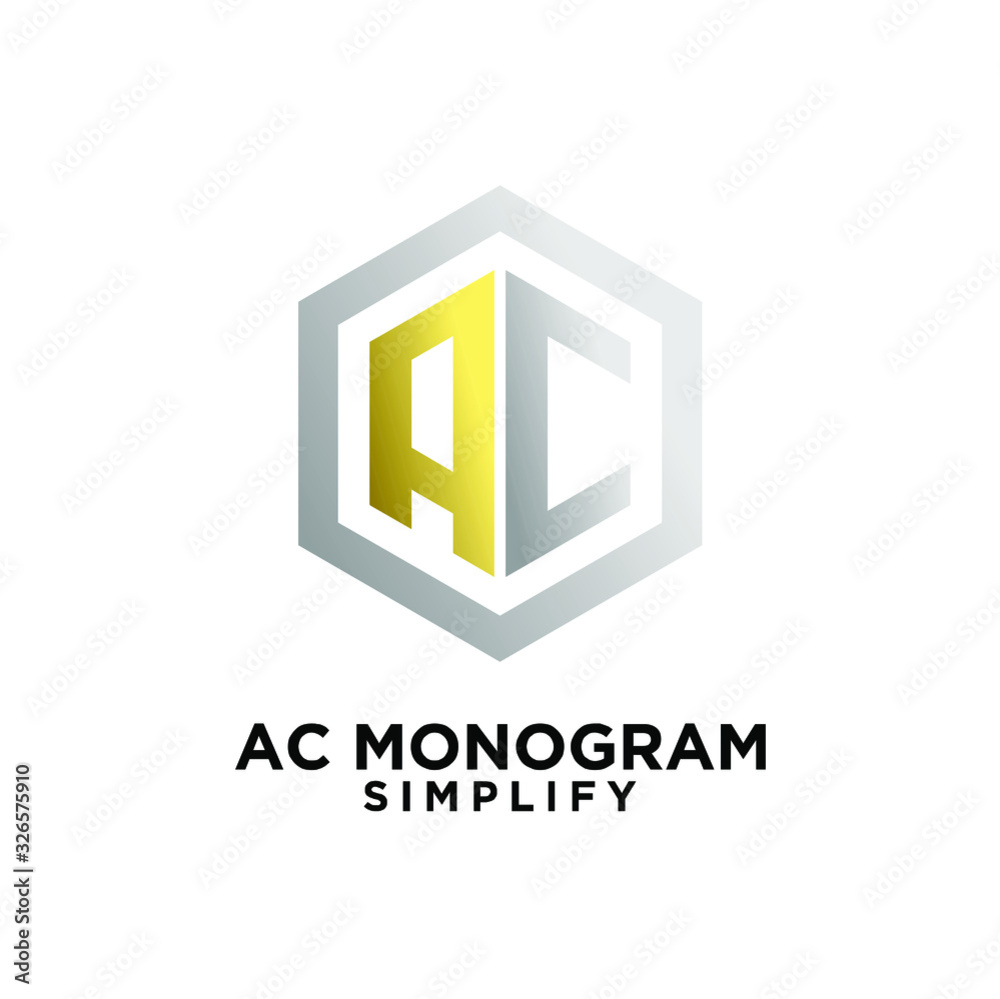 Fototapeta premium luxury ac, ca, a c initial monogram hexagon letter gold silver logo design with white background