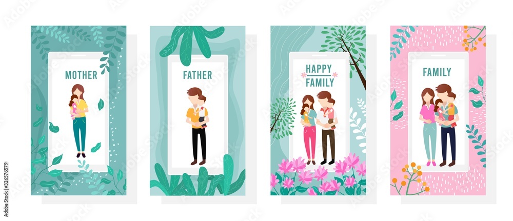 Illustration of a happy family set on a mobile screen or mobile app. Illustration of a happy family set on a mobile screen or mobile app.