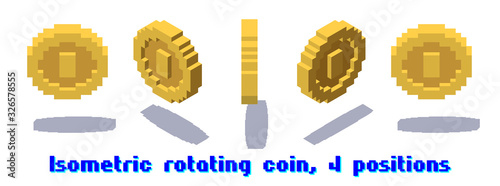 Set of rotating pixel coins for game or app animation