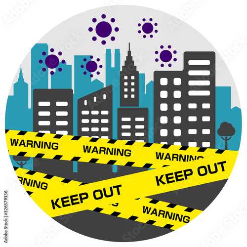 City blockade , Lockdown circle banner illustration / pandemic, corona virus, COVID-19, Wuhan (china), Taegu (South korea)