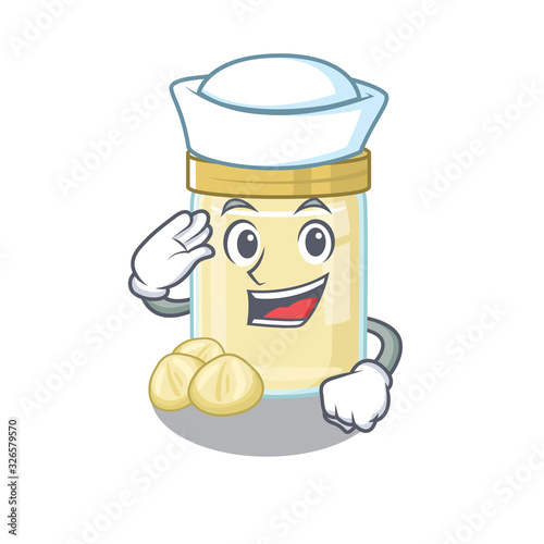 Macadamia nut butter cartoon concept Sailor wearing hat