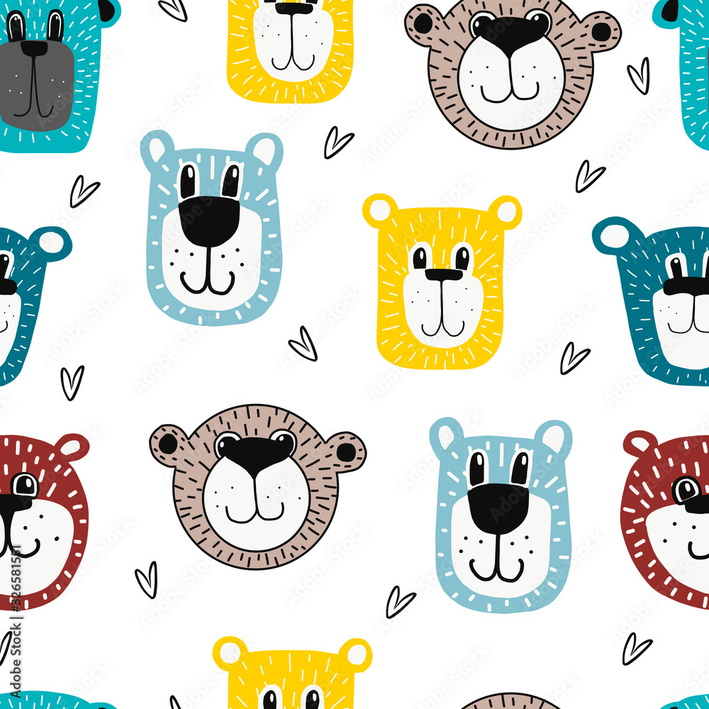 seamless teddy bear pattern vector hand drawn illustration cartoon ...