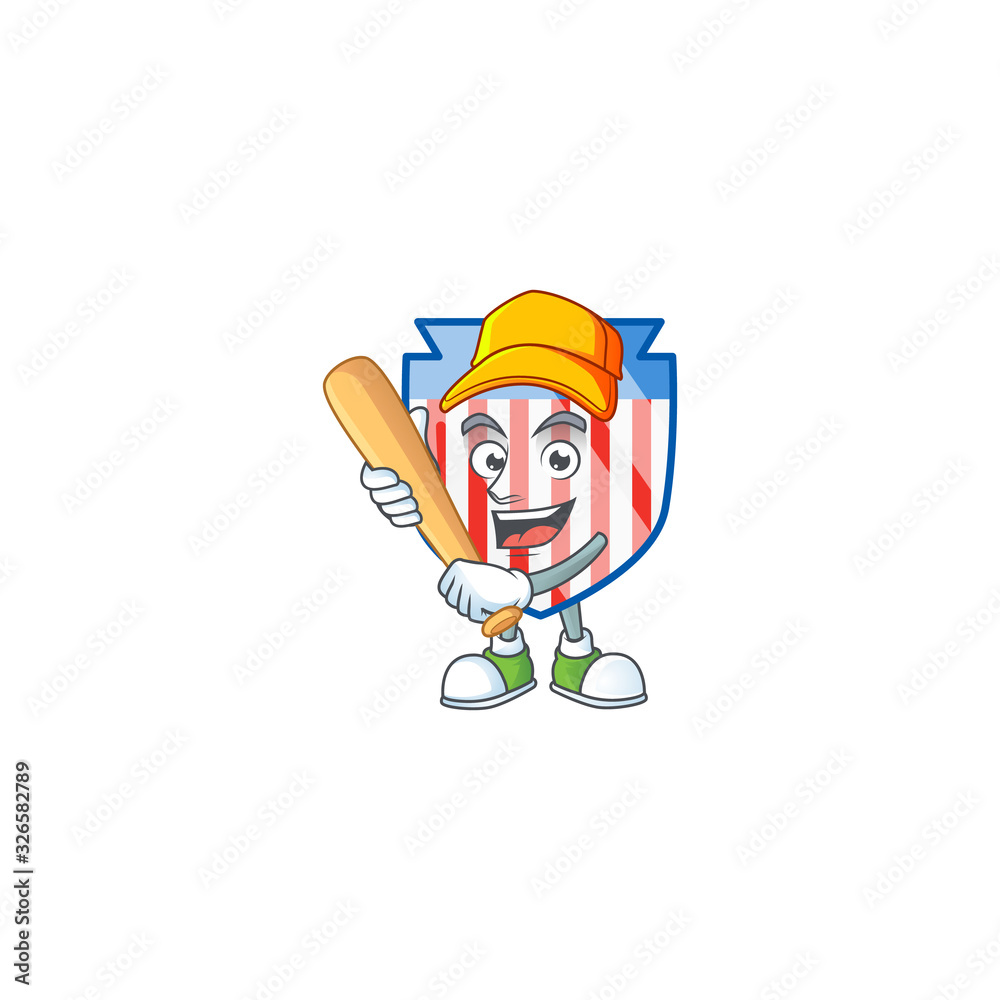 An active healthy USA stripes shield mascot design style playing baseball An active healthy USA stripes shield mascot design style playing baseball
