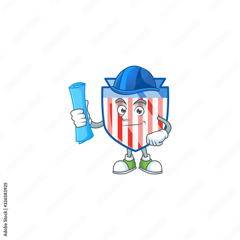 Elegant Architect USA stripes shield having blue prints and blue helmet Elegant Architect USA stripes shield having blue prints and blue helmet