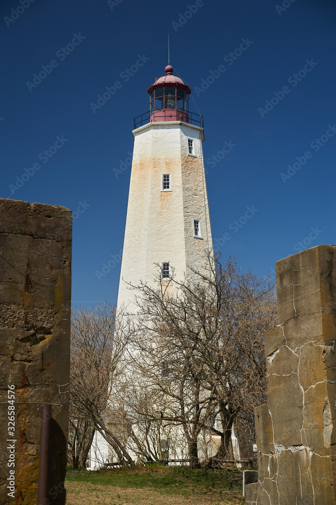 The Rubblestone Sandy Hook Lighthouse built in 1764 on Sandy Hook at the entrance to New York Harbor