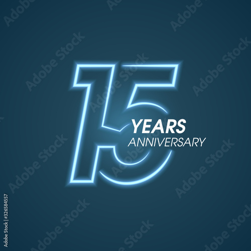 15 years anniversary vector icon, logo. Graphic design element with neon light number
