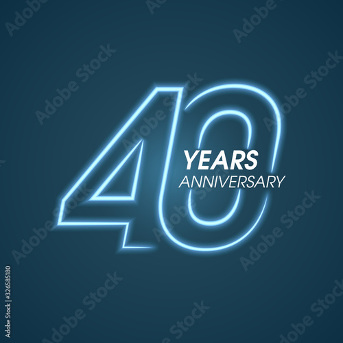 40 years anniversary vector icon, logo. Graphic design element with neon light number