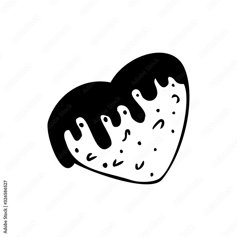 Hand drawn cookies in the shape of a heart with chocolate isolated on a white background. Doodle, simple outline illustration. It can be used for decoration of textile, paper. Hand drawn cookies in the shape of a heart with chocolate isolated on a white background. Doodle, simple outline illustration. It can be used for decoration of textile, paper.