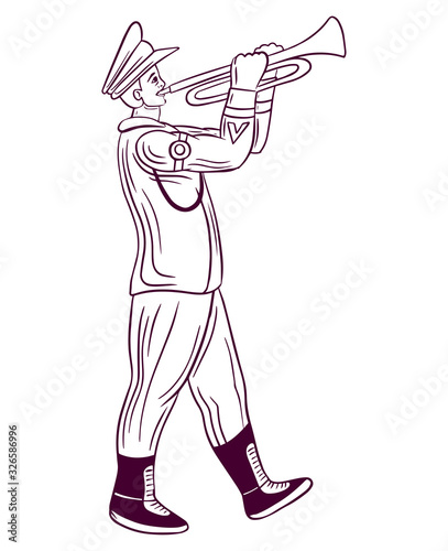 brass band character playing trumpet hand drawn vector