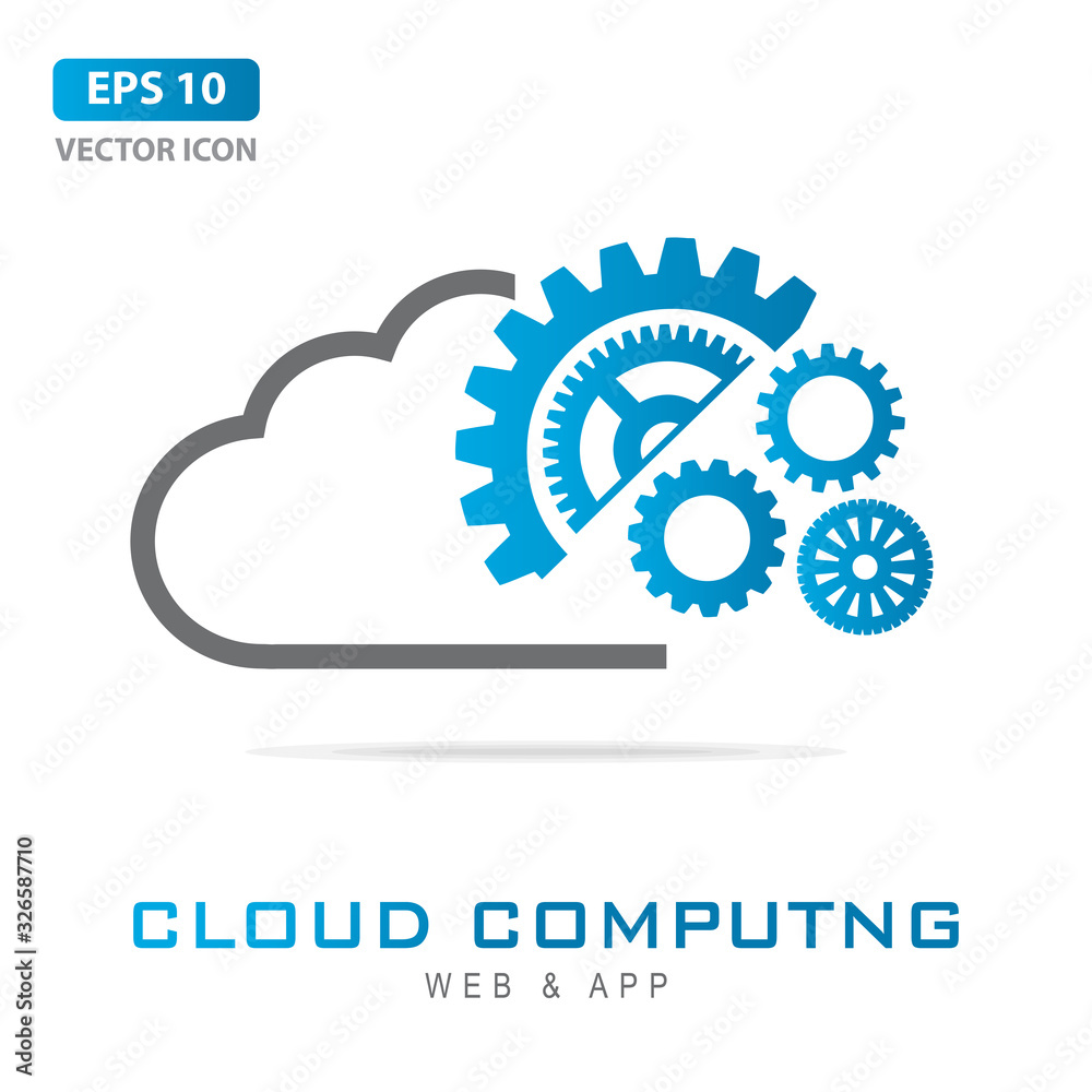 Cloud computing, Cloud Computing Concept, Cloud computing technology internet concept icon, Cloud with gear on white background. Vector Illustration