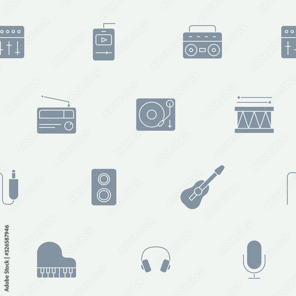Music - Vector background (seamless pattern) of silhouettes sound equipment for graphic design Music - Vector background (seamless pattern) of silhouettes sound equipment for graphic design