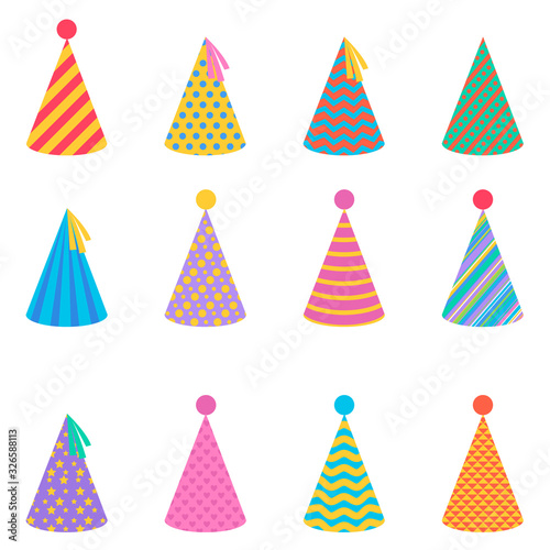Collection of festive paper caps. Hats for the party. Vector illustration