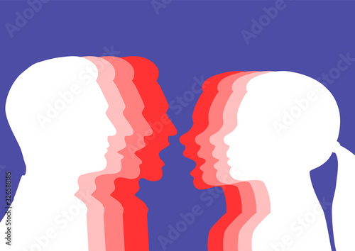 Woman and man holding back their anger. The concept of hidden aggression. Vector illustration