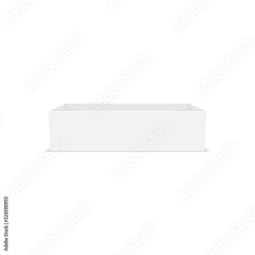 Realistic white package cardboard opened box. Vector.