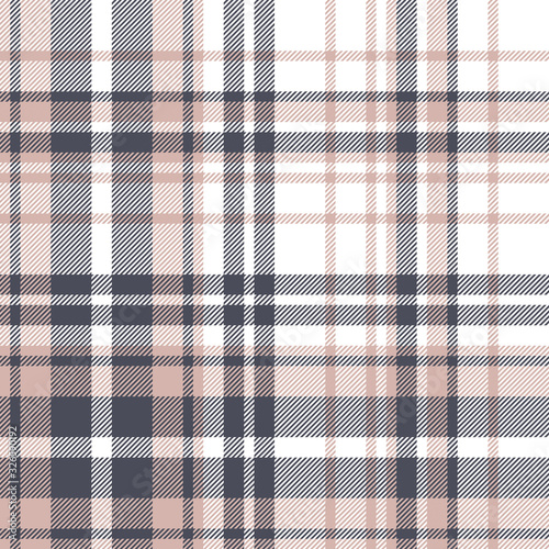 Plaid pattern seamless vector graphic. Blue pink white tartan check plaid for flannel shirt, duvet cover, blanket, or other modern spring and summer textile design. Striped texture.