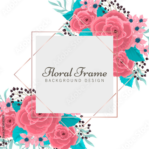 Mint green floral background pink flower border