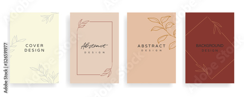 Social media stories and Main Feed cover.  Background template with copy space for text and images, Tropical line arts , floral and leaves in warm earth tone vector illustration.