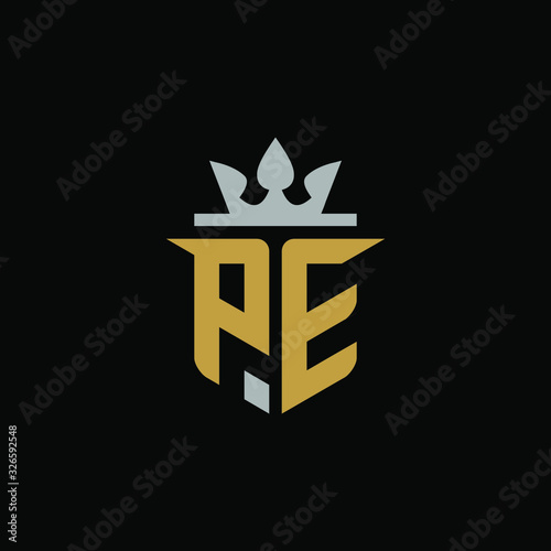 Initial Letter PE with Shield King Logo Design