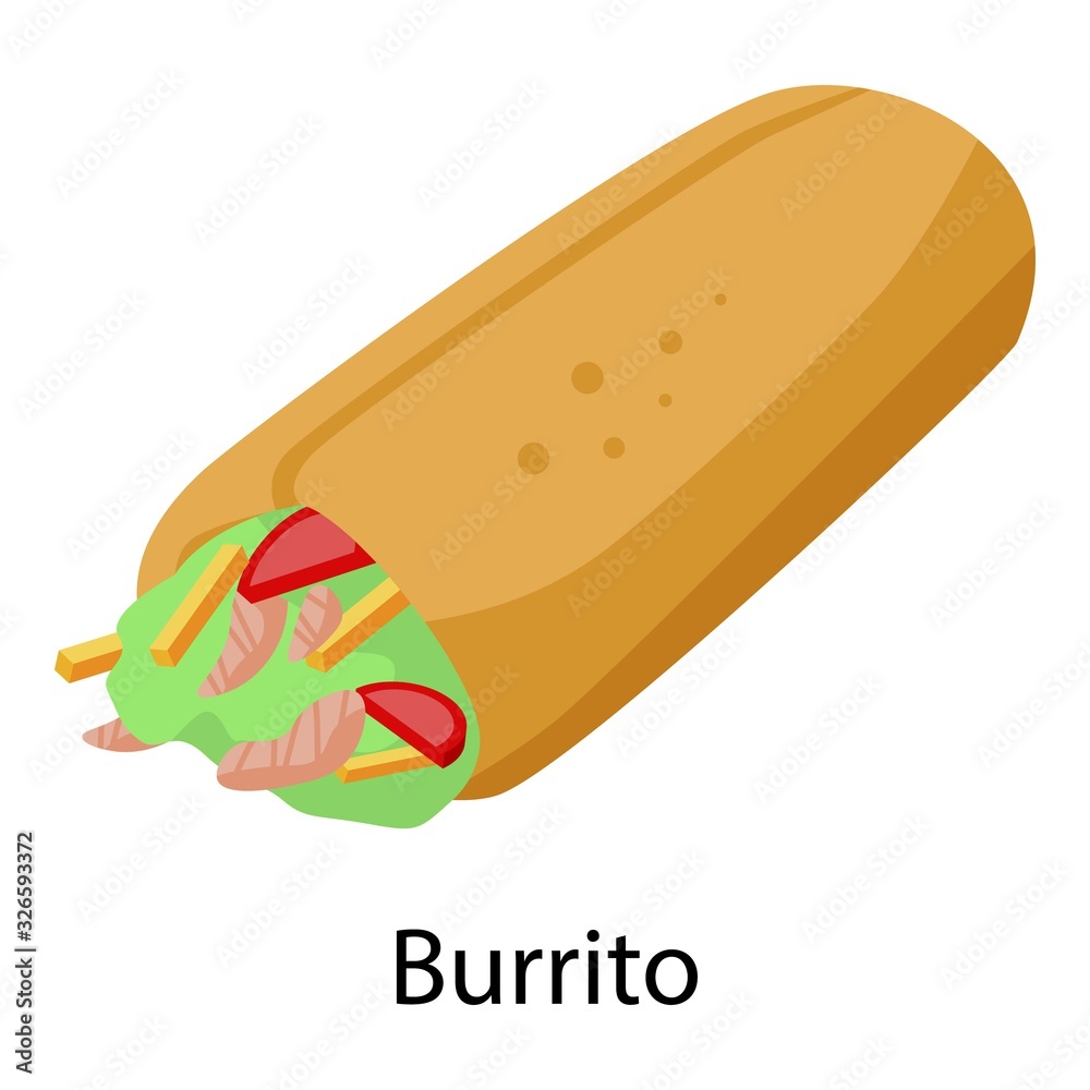 Burrito icon. Isometric of burrito vector icon for web design isolated on white background