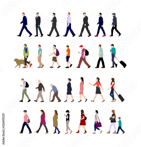 Walking person (male, female, business person) sihouette illustration collection (side view)